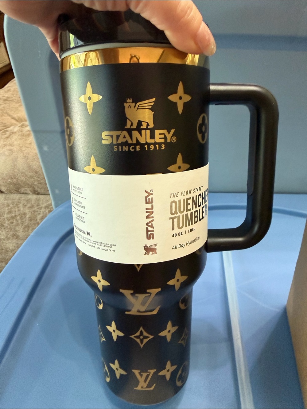 NWT 40oz Stanley Black & Gold  Fashion Patterned Tumbler with Handle Laser Etch - Picture 3 of 5